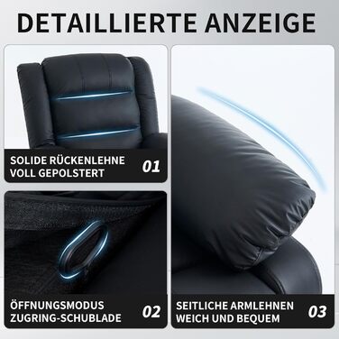 Крісло для телевізора з функцією відкидання спинки, масажне крісло з функцією підігріву, крісло-реклайнер з функцією відкидання спинки, крісло для вітальні, зручне крісло для читання, крісло для відпочинку з ручним керуванням (чорне) Чорне ручне керування