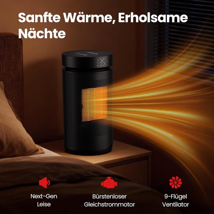 Енергозберігаючий вентилятор-обігрівач потужністю 1500 Вт, тихий електричний обігрівач з термостатом, керамічний нагрівальний елемент PTC, захист від перегріву та перекидання, 3 режими, 12-годинний таймер, коливання 70, для кімнати/кемпінгу/офісу