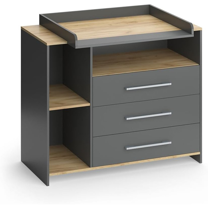 Пеленальний столик Vicco Oskar, антрацит/золотистий дуб, 113 x 93 см з 3 шухлядами