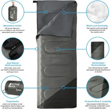 Спальний мішок Active Era Blanket - Спальний мішок, від -3C до 15C Літо, весна, осінь - Легкий спальний мішок для використання на вулиці та в приміщенні, чорний