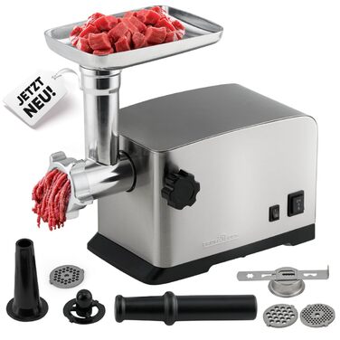 Електрична м'ясорубка ProfiCook 1200 Вт з насадками для печива та ковбас, 3 металеві диски, реверс, металевий шнек та горловина, PC-FW 1272