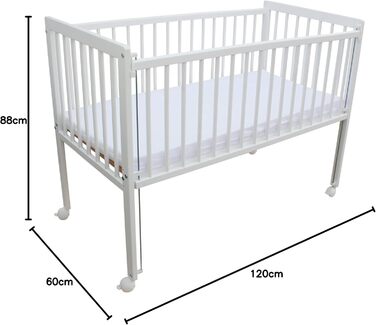 Дитяче ліжко/Біле ліжко/Ліжко для малюків 2-в-1 Micoland 120x60 см з матрацом білого кольору