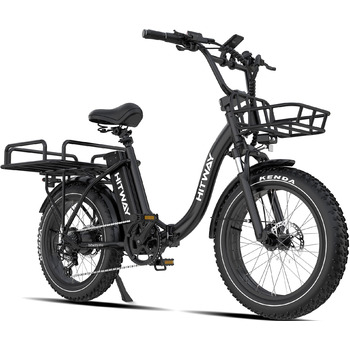Електровелосипед HITWAY BK6S Plus з акумулятором 48 В 25 Аг та запасом ходу 90-200 км, міський електровелосипед з 20-дюймовими товстими шинами та подвійним кошиком для багажу, двигуном 250 Вт, 25 км/год, 7 швидкостей, чорний