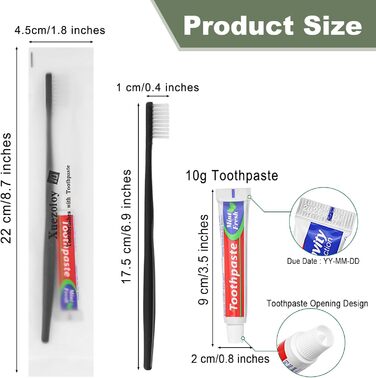 Одноразові зубні щітки із зубною пастою, 50 шт. , чорні, одноразові зубні щітки та зубна паста 10 г, в індивідуальній упаковці, дорожня зубна щітка для бездомних, будинок престарілих, готель