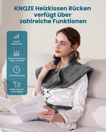 Обтяжена нагрівальна ковдра KNQZE, грілка з 10 рівнями нагріву, 4 таймери для спини, плечей та шиї, мийна нагрівальна подушка від болю в спині та шиї, подарунок на день народження для жінок (сіра)