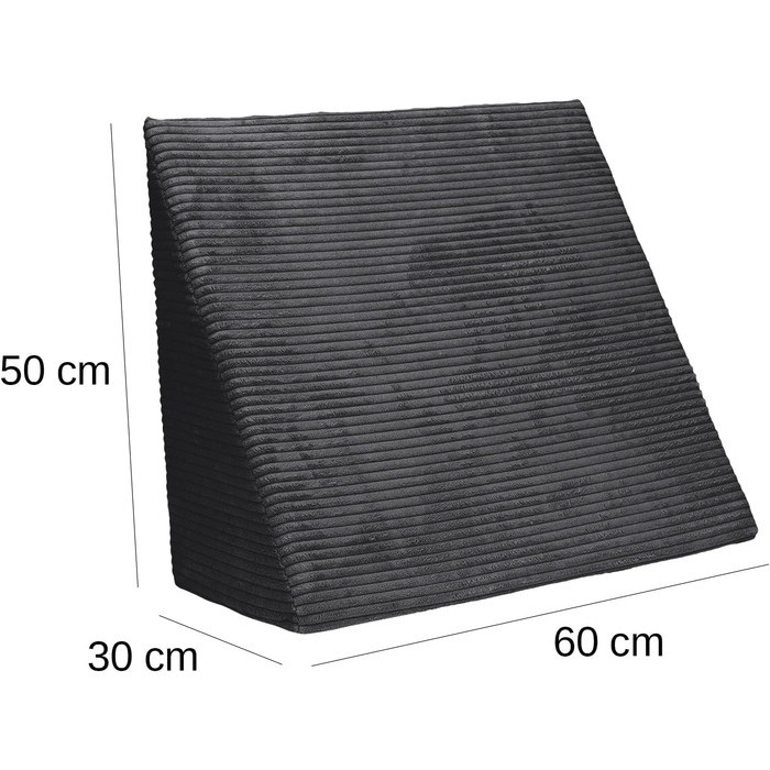 Широкополосна вельветова клиноподібна подушка Selfitex 60x50x30 см, Виготовлено в Німеччині, зручна подушка для читання, подушка для спини, ергономічна форма, подушка для ніг зі стійкої піни, знімний чохол, легке чищення (антрацит) Широкополосна вельветов