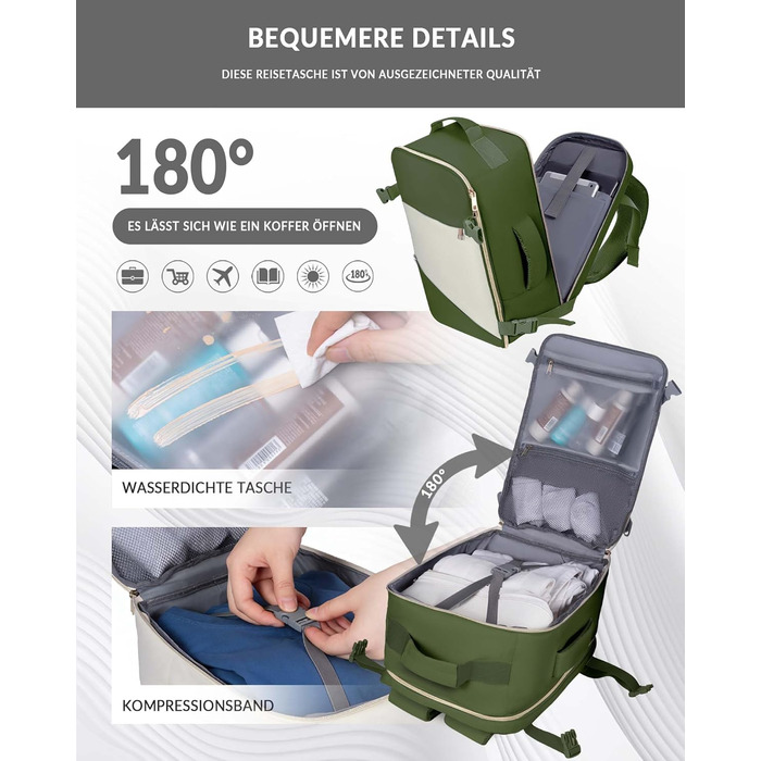 Ручна поклажа Ryanair 40x20x25, сумка для ноутбука 14 дюймів, ручна поклажа 20 л, дорожній рюкзак, бізнес, альпінізм, зелено-кремово-білий