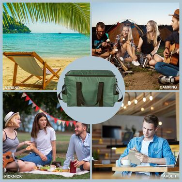 Сумка-холодильник XXL, ізольована сумка для напоїв та закусок, сумка для пікніка для кемпінгу, подорожей, відпусток, 15, 25 або 45 літрів - зелена