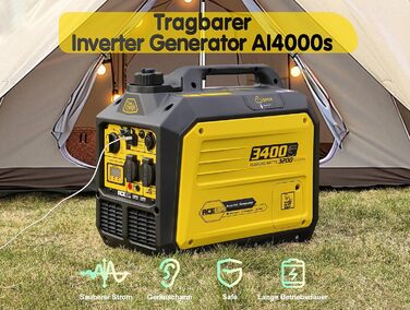 Інверторний бензиновий генератор Aceup Energy 3400 Вт тиха електростанція з чистою синусоїдою, цифровим дисплеєм та Type-C, ультралегкий (23 кг) для кемпінгу, відпочинку на природі та дому