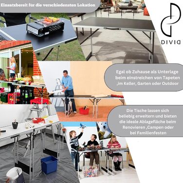 Багатофункціональні столи DIVID, комплект із 3 предметів, 100x60 см, стіл для обклеювання шпалерами, вантажопідйомність 30 кг на стіл, розкладний стіл, кемпінговий стіл, стіл для блошиного ринку, приставний столик, багатофункціональний стіл, регульована в