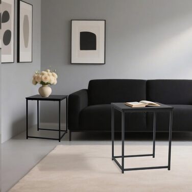 Журнальний столик BIGTREE, комплект із 2 шт., сучасний диван-столик, стіл для вітальні з дерева, столики, що складаються один на одного, квадратний/чорний