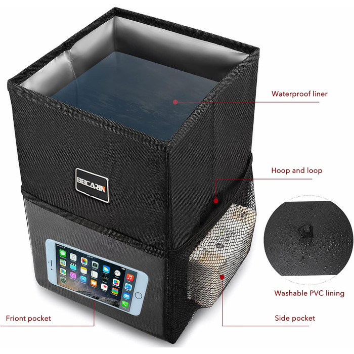 Поліестеровий автомобільний сміттєвий бак Beicarin з кришкою - Автомобільний мішок для сміття з кишенями для зберігання герметични