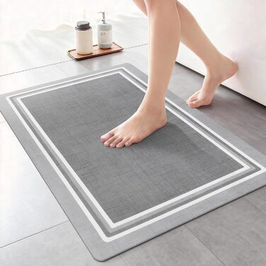 Нековзний килимок для ванної, швидковисихаючий килимок для ванної тонкий, абсорбуючий, нековзний, миючий килимок для ванної кімнати, для підлоги у ванній кімнаті, ванн та душових кабін на відкритому повітрі, світло-сірий, 60 x 40 см (прямокутний)