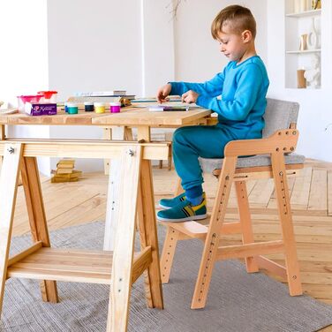 Стільчик для годування Ezebaby, регульований по висоті дерев'яний стільчик для дітей від 2 до 12 років, дитячий стілець з бука, на