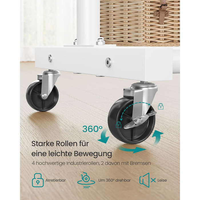 Вішалка для одягу SONGMICS, Штанга для одягу на колесах, Підставка для гардеробу, 2 колеса з гальмом, Спальня, Вантажопідйомність до 50 кг, 38 x 110 x 141,5 см, Матовий білий HSR016WG01 Матовий білий, одинарна рейка