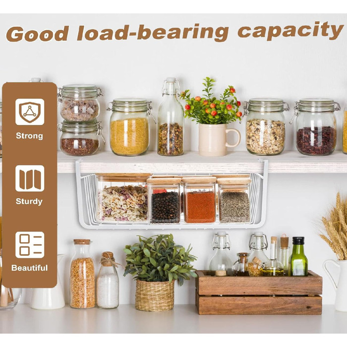 Універсальний підвісний металевий кошик-полиця з 2 предметів, органайзер для шафи для кухні, комори, офісу, шафи, білий, 30 x 22 x 13,5 см