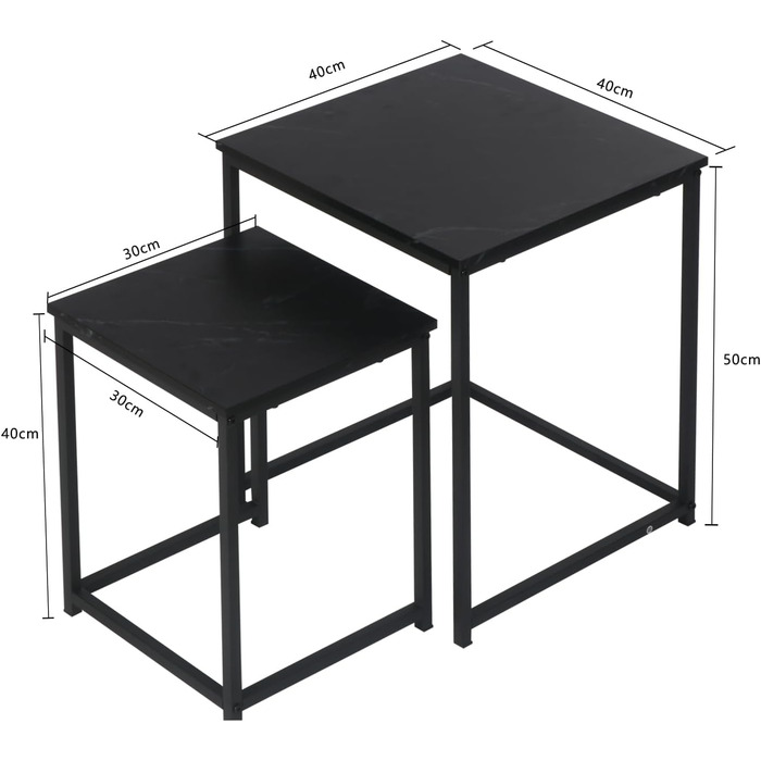 Журнальний столик BIGTREE, комплект із 2 шт., сучасний диван-столик, стіл для вітальні з дерева, столики, що складаються один на одного, квадратний/чорний
