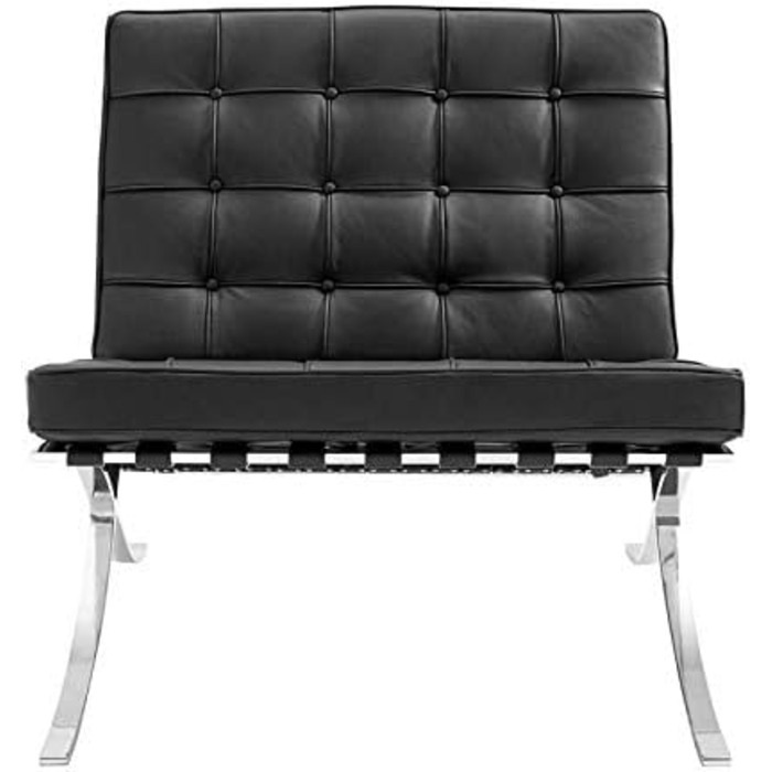Сучасне шкіряне крісло преміум-класу для вітальні з полірованою каркасом з нержавіючої сталі (чорного кольору)
