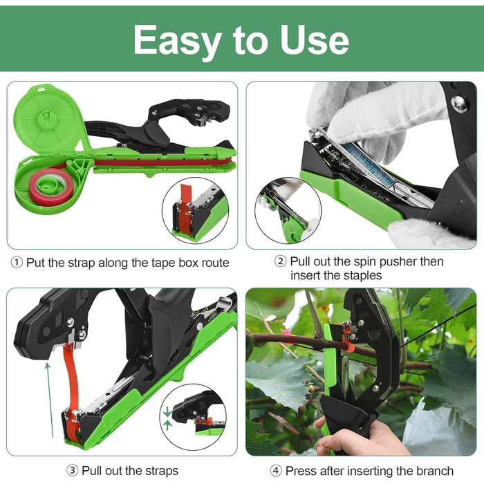 Плоскогубці для обв&39язування рослин, машина для обв&39язування рослин, обв&39язки для рослин, опора для шпалери, садовий інструмент, інструмент для обв&39язування помідорів, огірків, фруктових дерев, винограду, зі степлером, рулони зеленої стрічки