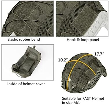 Тактична сумка для шолома для швидкого шолома, мульти-камуфляжний чохол для шолома, для страйкбольного шолома, розмір M/L, військового, пейнтбольного, мисливського, стрілецького спорядження - нейлон 500D - без навушників Ranger Green