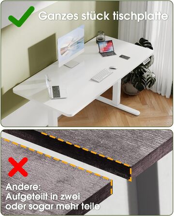 Стіл Flamaker з регульованою висотою, повна стільниця 160 x 60 см, стіл з електричним регулюванням висоти з пам&39яттю, ігровий стіл з нагадуванням про сидячий режим та зарядкою через USB (білий) Білий 160 x 60 см