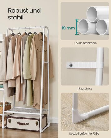 Вішалка для одягу SONGMICS, Вішалка для білизни з 5 полицями, Металевий каркас, 40 x 101,7 x 153,3 см, для спальні, вітальні, вхідної зони, Хмарно-білий HSR138W01