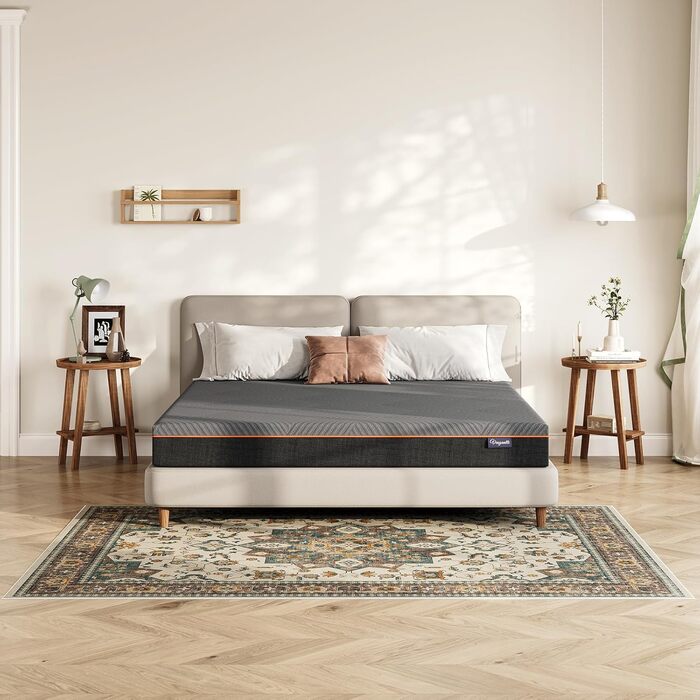 Матрац Vesgantti з піни, ергономічний матрац з гелевої піни з ефектом пам&39яті та дихаючим чохлом, рівні жорсткості H2 та H3, сертифікований Oeko-Tex (сірий-20 см, 90 x 200 см) сірий-20 см 90 x 200 см