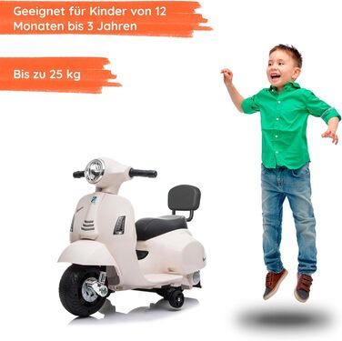 Дитячий електромотоцикл 6 вольт Vespa електричний дитячий самокат від Babycar зі спинкою - електричний дитячий самокат Vespa з нож