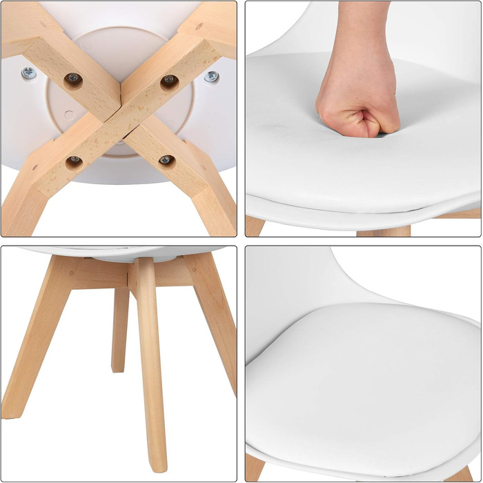 Дитячий стілець на дерев'яних ніжках висота сидіння 33 см, Міцні дитячі стільці зі спинкою для дитячої кімнати, PPPU (білий)