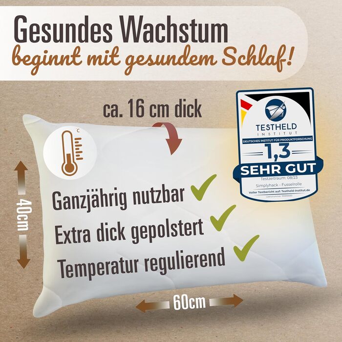 Дитяча подушка Melibr від 2 років - дитяча подушка преміум-класу, комфортна дитяча подушка 40x60 для спокійних ночей з KO Tex - ди