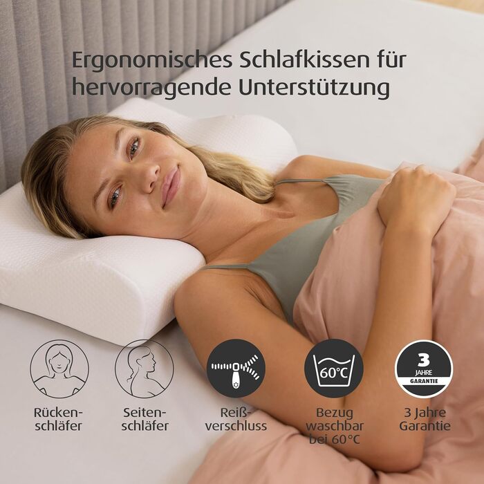 Подушка для сну TEMPUR Original з піни з ефектом пам&39яті, ергономічна подушка для підтримки шиї для сну на боці та спині, жорстка, розмір M (61 x 31 x 10/7), біла