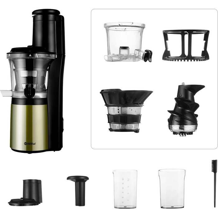 Електрична соковижималка для фруктів, овочів, граната, цитрусових, сорбету. Жолоб подачі з широким горлом 76 мм, без бісфенолу А, 150 Вт, чорний