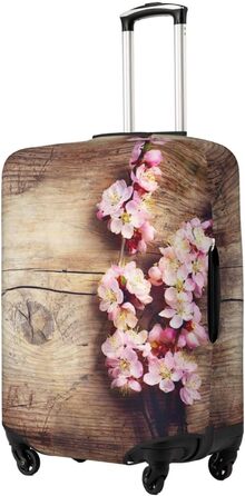 Чохол для валізи Квітучий пірїнок з принтом на деревяній текстурі, еластичний захист від подряпин та пилу, чорний, розмір 85 см