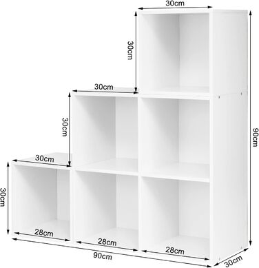 Біла полиця для книг та іграшок, книжкова полиця з 6 відділеннями, шафа для вітальні та спальні, перегородка кімнати з дерев&39яного композиту, кубічна полиця, сходинка 90x90x30 см SK027ws