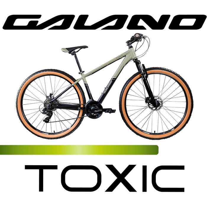 Гірський велосипед Galano Toxic Hardtail 29 дюймів для дорослих, MTB, 21 швидкість, амортизаційна вилка, дискові гальма, чорний/бежевий, 40 см