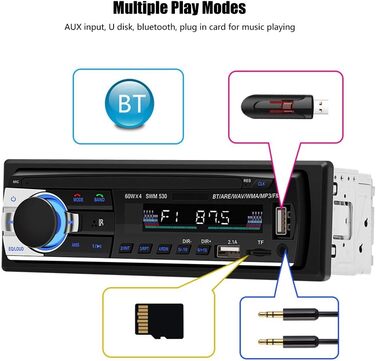 Автомобільний стереофонічний MP3-плеєр, великий барвистий дисплей Просте управління Подвійний автомобільний USB MP3-плеєр для будь-якого аудіоформату Допоміжний аудіовхід для прослуховування