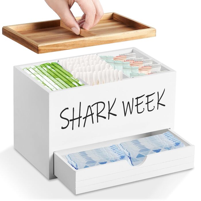 Коробка для зберігання тампонів з 3 відділеннями, кришкою та шухлядою дерев&39яний органайзер для ванної кімнати диспенсер для ватних дисків, ватних паличок, тампонів та гігієнічних прокладок