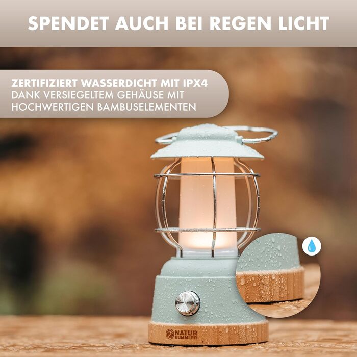 Акумуляторний кемпінговий ліхтар NATURBUMMLER із зарядним пристроєм LUX Secure, водонепроникний за стандартом IPX4 та з регульованою яскравістю акумулятор 5200 мАг із 200 годинами світла для затишних вечорів світлодіодний ліхтар для намету та кемпінгу на 