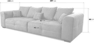 Великий диван Cavadore Mavericco / Великий м&39який диван з чохлом з мікрофібри під шкіру / У комплекті подушки для спинки та декоративні подушки / Розміри 287 x 69 x 108 см (Ш x В x Г) / Колір Антично-коричневий