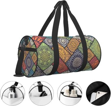 Спортивна сумка-мішок для подорожей та пляжу з мандала-принтом, чорна, універсальний розмір, дорожня сумка