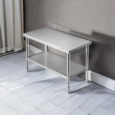 Комерційний стіл з нержавіючої сталі 122 x 61 x 86 см, дворівневий робочий стіл з нержавіючої сталі, розбірний стіл для кейтерингу, вантажопідйомність 150 кг 100 кг, комерційний кухонний стіл, стіл для підготовки з регульованою висотою