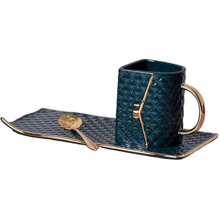 Кавова кружка у формі сумочки, керамічна кружка для пиття з ложкою для чаю, молока, кави для домашнього офісу та готелю, темно-зелена