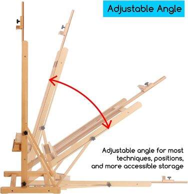 Мольберт для живопису MEEDEN, велика H-подібна рама з мольбертного дерева з відсіком для зберігання, мольберт для живопису студійного художника, масив бука, регульований виставковий підлоговий мольберт, вміщує полотно до 124 см (натуральний)