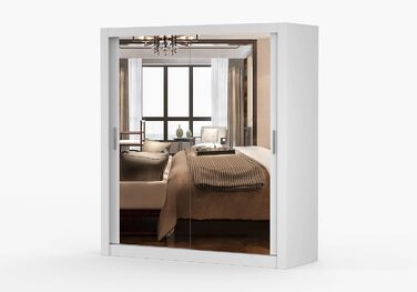 Шафа з дзеркалом - Шафа з розсувними дверима - Шафа для спальні - 64 x 180 x 215 см - Шафа для вітальні - Вішалка для одягу, Шафа з двома дверима, Сучасна 180 см Біла