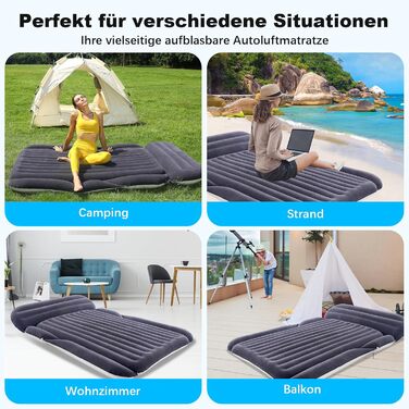 Надувний матрац KMZ SUV з 2 подушками товстіше та флоковане ліжко для автомобіля портативний дорожній матрац для кемпінгу та використання на свіжому повітрі швидке надування та здування за допомогою електричного повітряного насоса
