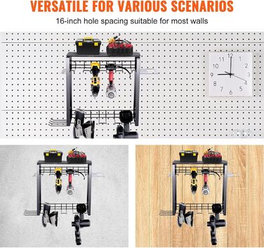 Органайзер для електроінструменту VEVOR 30 кг Вантажопідйомність Настінний тримач інструменту Гаражі з вуглецевої сталі Стійка для інструментів 630x425x205 мм Зберігання інструментів 3 яруси Гараж Настінне зберігання