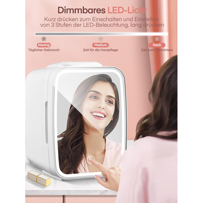 Міні-холодильник FOHERE 5 л зі світлодіодним дзеркалом, 220 В змінного струму / 12 В постійного струму, холодильник для напоїв, не