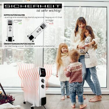 Масляний радіатор 2500 Вт з 3 режимами нагріву Термостат 11-реберний електричний нагрівальний елемент Енергозберігаючий масляний радіатор Захист від перегріву Електричний нагрівач Режим ECO 1000 1500 (чорний)