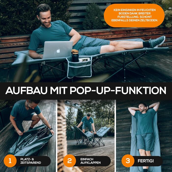 Розкладне похідне ліжко зі зручним бавовняним наповнювачем інтегрована подушка та матрац Гостьове ліжко Туристичне ліжко Пляжний шезлонг Садовий шезлонг Дорожнє ліжко Розкладне ліжко для дорослих Розкладне ліжко 190 x 67 см Кам&39яно-сірий