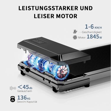 Килимок для ходьби Superun з нахилом 6 Бігова доріжка для дому, макс. 6 км/год та 12 км/год, із застосунком та пультом дистанційного керування Настільна бігова доріжка, макс. 136 кг, з багатофункціональними забігами та тренувальними смугами, 90 см, з нахи